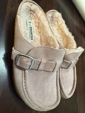 Birkenstock Suede Shearling Mule, Pale Pink. Size 36